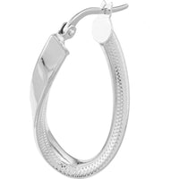 Olas d'Oro - 14K White Gold Curved Oval Hoop Earrings with Textured Inside - 1.90 Grams Total Weight