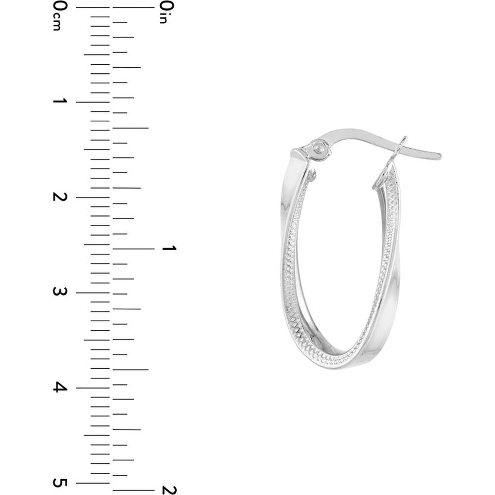 Olas d'Oro - 14K White Gold Curved Oval Hoop Earrings with Textured Inside - 1.90 Grams Total Weight