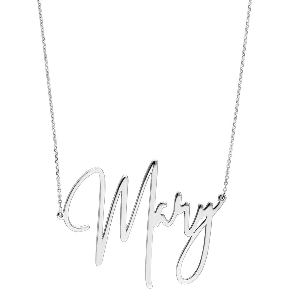 Olas d'Oro - 14K White Gold Custom Name Necklace with Signature Font - 35mm Personalized Pendant