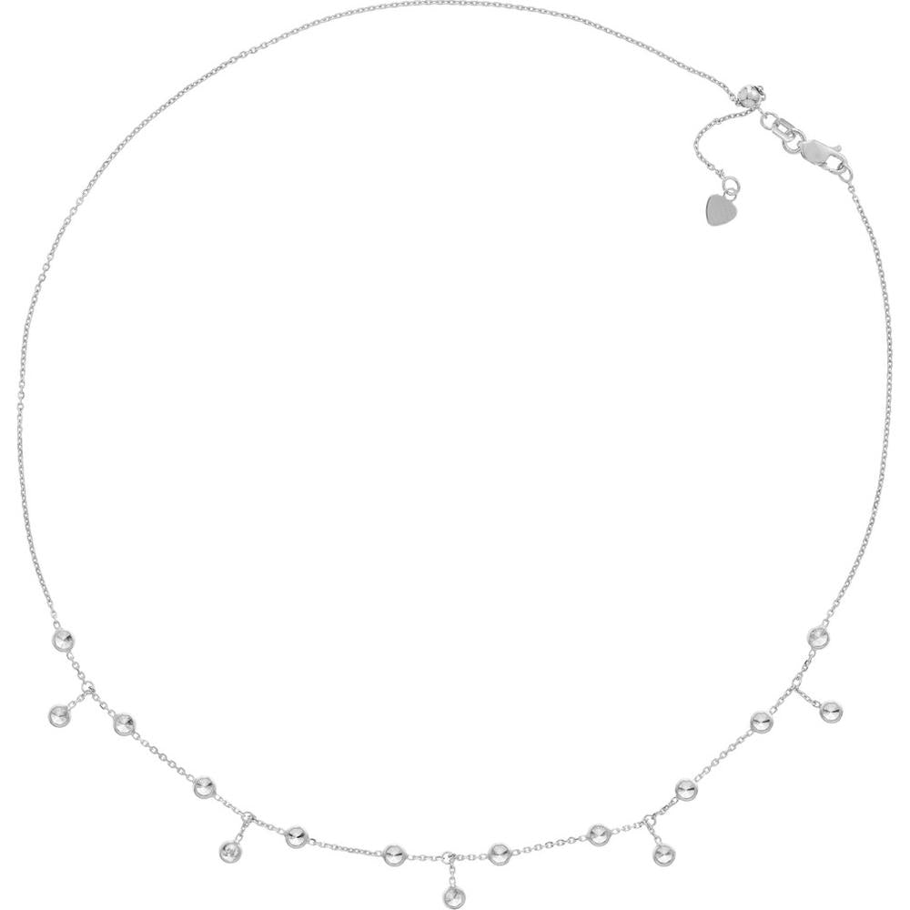 Olas d'Oro - 14K White Gold CZ Bezel Station Adjustable Drop Choker Necklace 3.25 Grams Total Weight