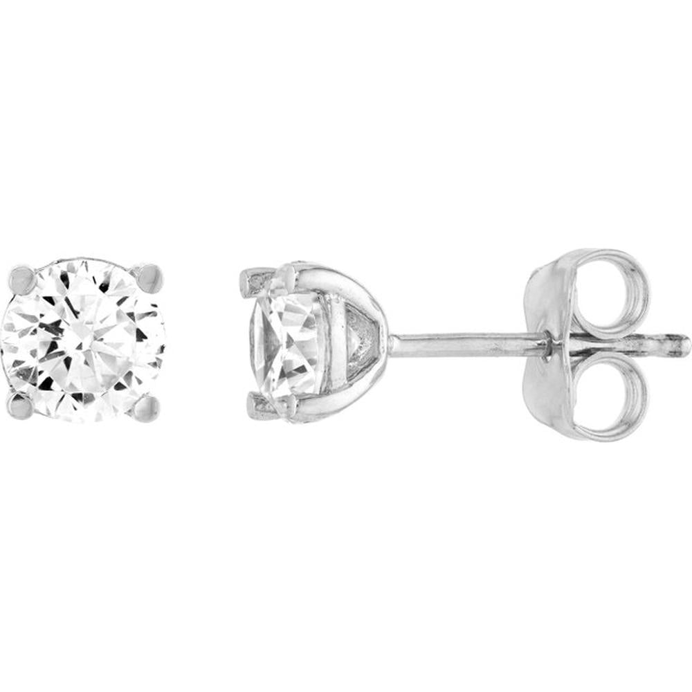 Olas d'Oro - 14K White Gold CZ Stud Earrings - 5.3mm Cubic Zirconia