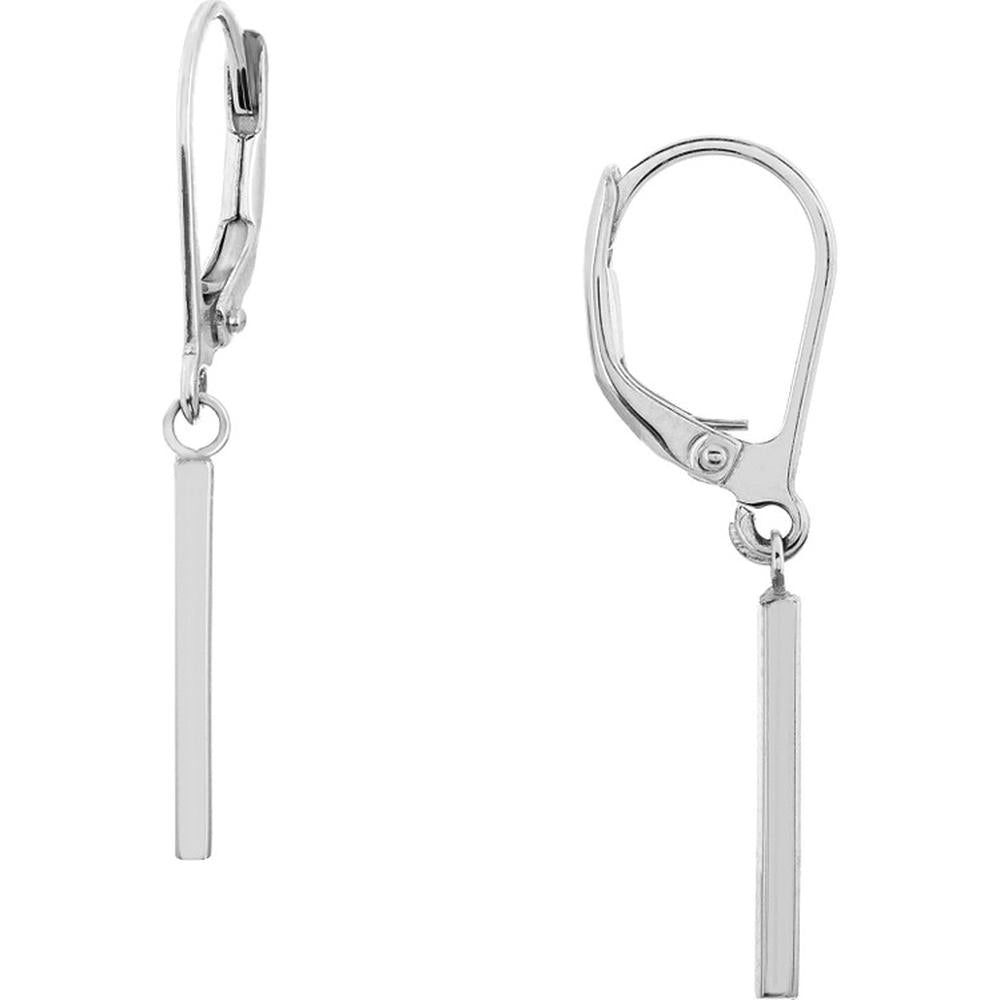 Olas d'Oro - 14K White Gold Dangle Staple Bar Earrings with Leverback Closure