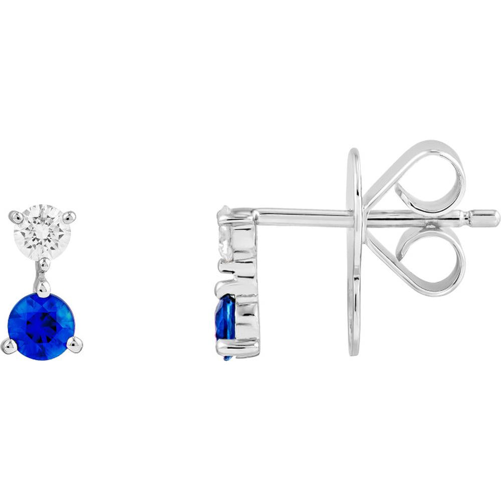 Olas d'Oro - 14K White Gold Diamond and Sapphire Stud Earrings - 0.13 Carat Total Diamond Weight, 0.30 Carat Total Sapphire Weight