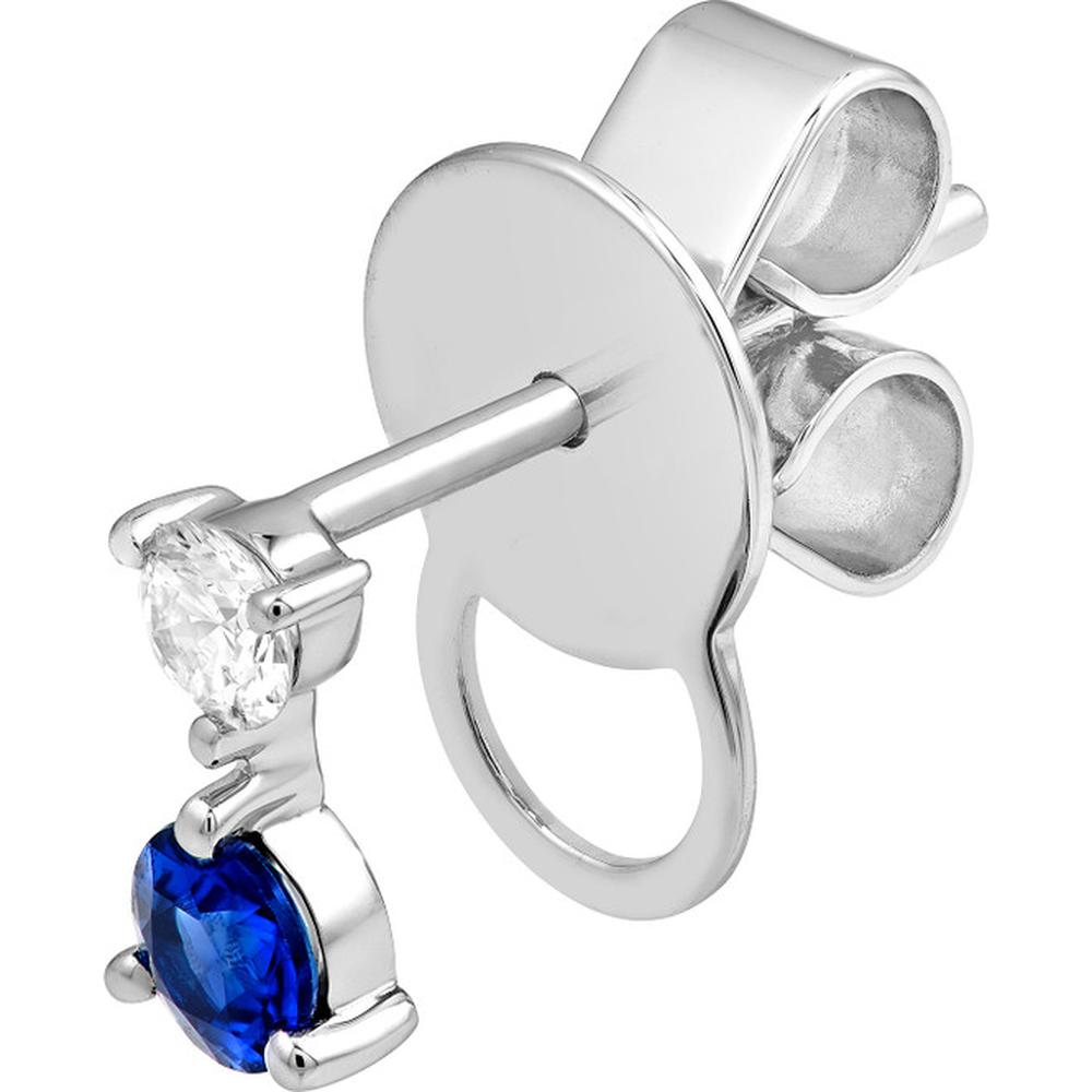 Olas d'Oro - 14K White Gold Diamond and Sapphire Stud Earrings - 0.13 Carat Total Diamond Weight, 0.30 Carat Total Sapphire Weight