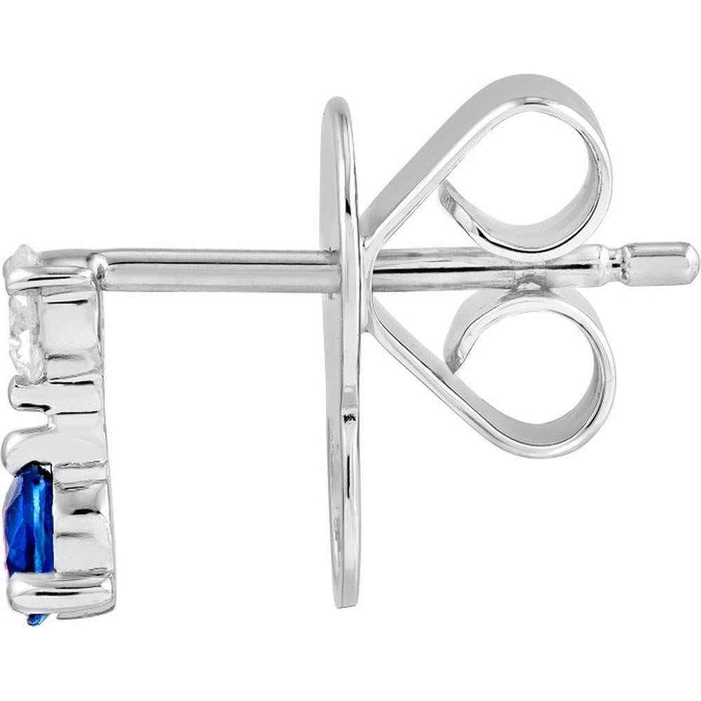 Olas d'Oro - 14K White Gold Diamond and Sapphire Stud Earrings - 0.13 Carat Total Diamond Weight, 0.30 Carat Total Sapphire Weight