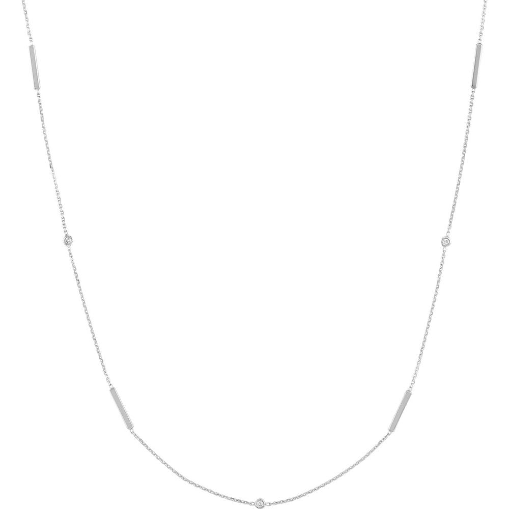 Olas d'Oro - 14K White Gold Diamond Bezel and Bar Station Necklace - 0.07 Carat Total Diamond Weight