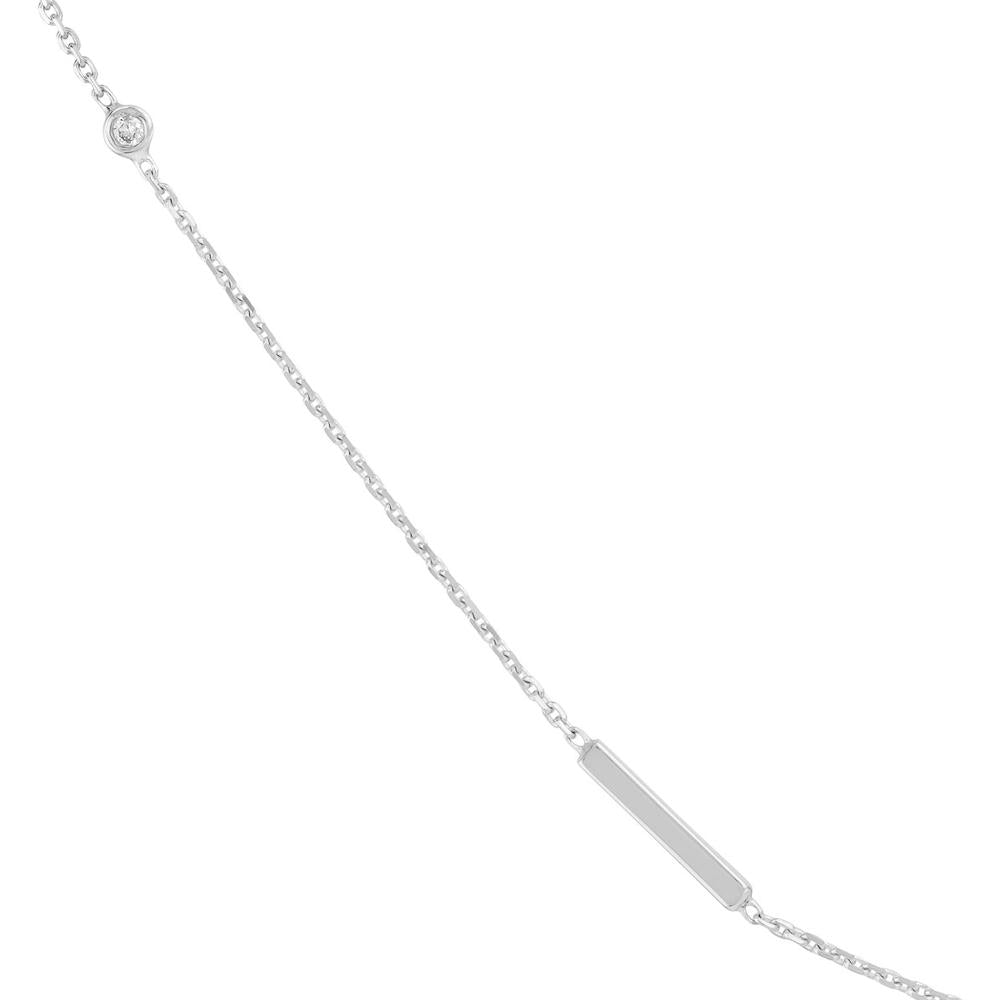 Olas d'Oro - 14K White Gold Diamond Bezel and Bar Station Necklace - 0.07 Carat Total Diamond Weight