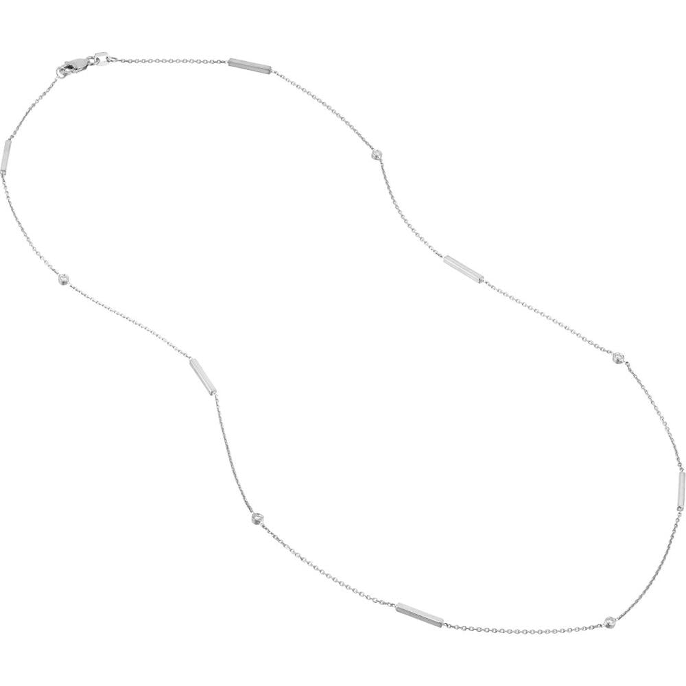 Olas d'Oro - 14K White Gold Diamond Bezel and Bar Station Necklace - 0.07 Carat Total Diamond Weight