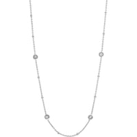 Olas d'Oro - 14K White Gold Diamond Bezel and Bead Station Necklace - 0.27 Carat Total Diamond Weight