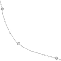 Olas d'Oro - 14K White Gold Diamond Bezel and Bead Station Necklace - 0.27 Carat Total Diamond Weight