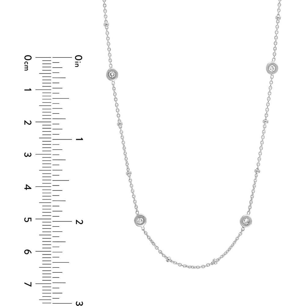 Olas d'Oro - 14K White Gold Diamond Bezel and Bead Station Necklace - 0.27 Carat Total Diamond Weight