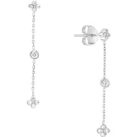 Olas d'Oro - 14K White Gold Diamond Bezel and Cluster Drop Earrings - 0.12 Carat Total Diamond Weight