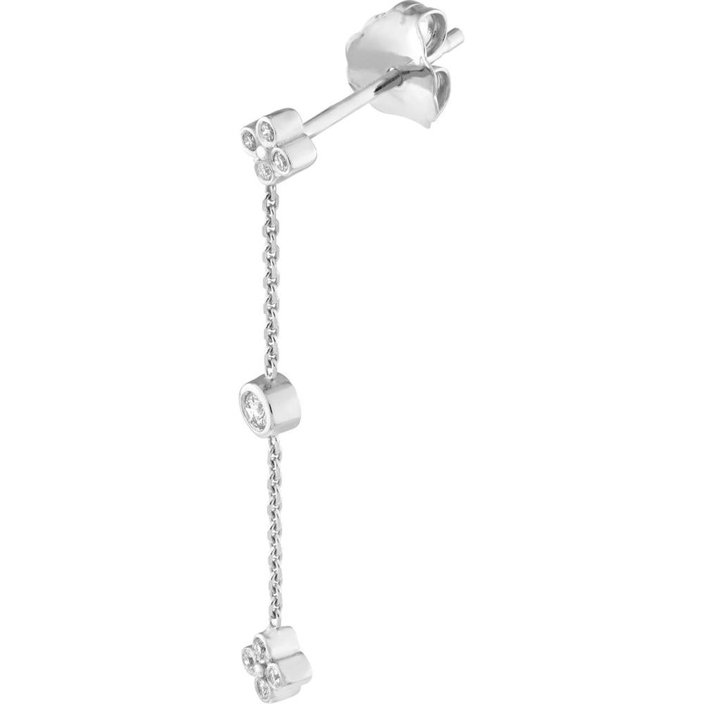 Olas d'Oro - 14K White Gold Diamond Bezel and Cluster Drop Earrings - 0.12 Carat Total Diamond Weight