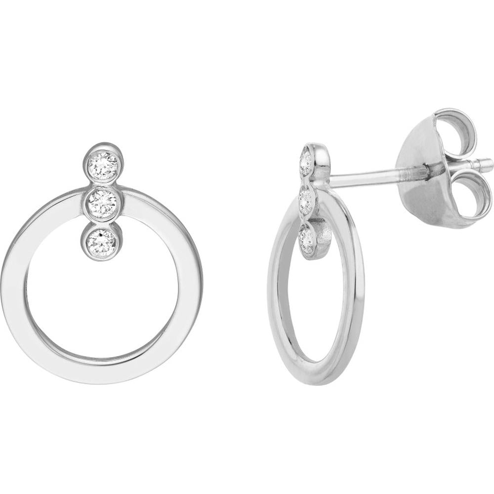 Olas d'Oro - 14K White Gold Diamond Bezel Bar Door Knocker Earrings - 0.08 Carat Total Diamond Weight