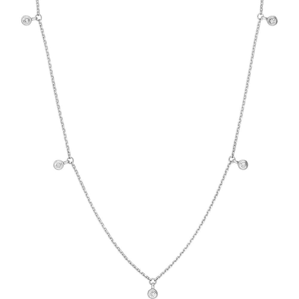 Olas d'Oro - 14K White Gold Diamond Bezel Drops Necklace - 0.07 Carat Total Diamond Weight