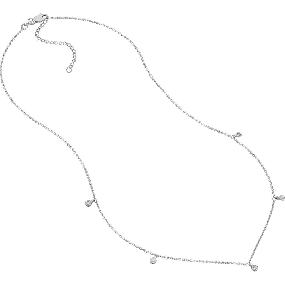 Olas d'Oro - 14K White Gold Diamond Bezel Drops Necklace - 0.07 Carat Total Diamond Weight