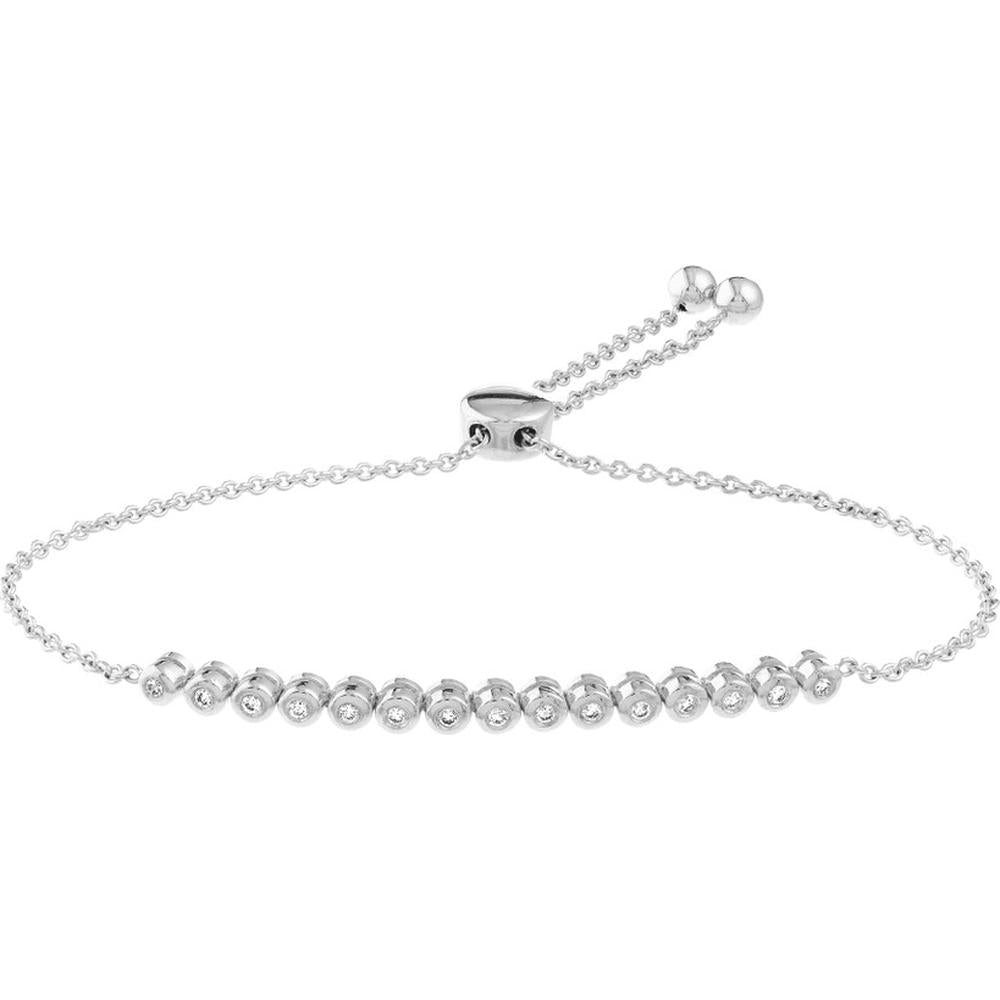 Olas d'Oro - 14K White Gold Diamond Bezel Tennis Bolo Bracelet - 1/5 Carat Total Diamond Weight