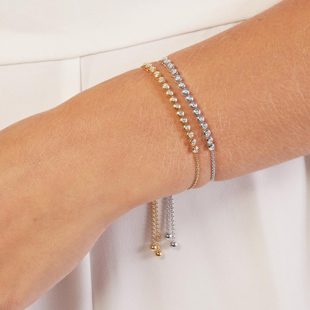 Olas d'Oro - 14K White Gold Diamond Bezel Tennis Bolo Bracelet - 1/5 Carat Total Diamond Weight