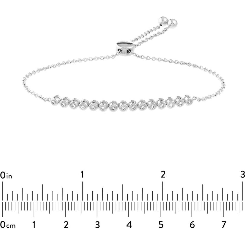 Olas d'Oro - 14K White Gold Diamond Bezel Tennis Bolo Bracelet - 1/5 Carat Total Diamond Weight