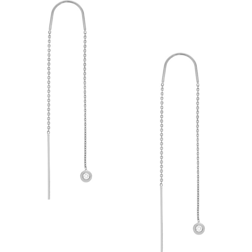 Olas d'Oro - 14K White Gold Diamond Bezel Threader Earrings - 0.06 Carat Total Diamond Weight