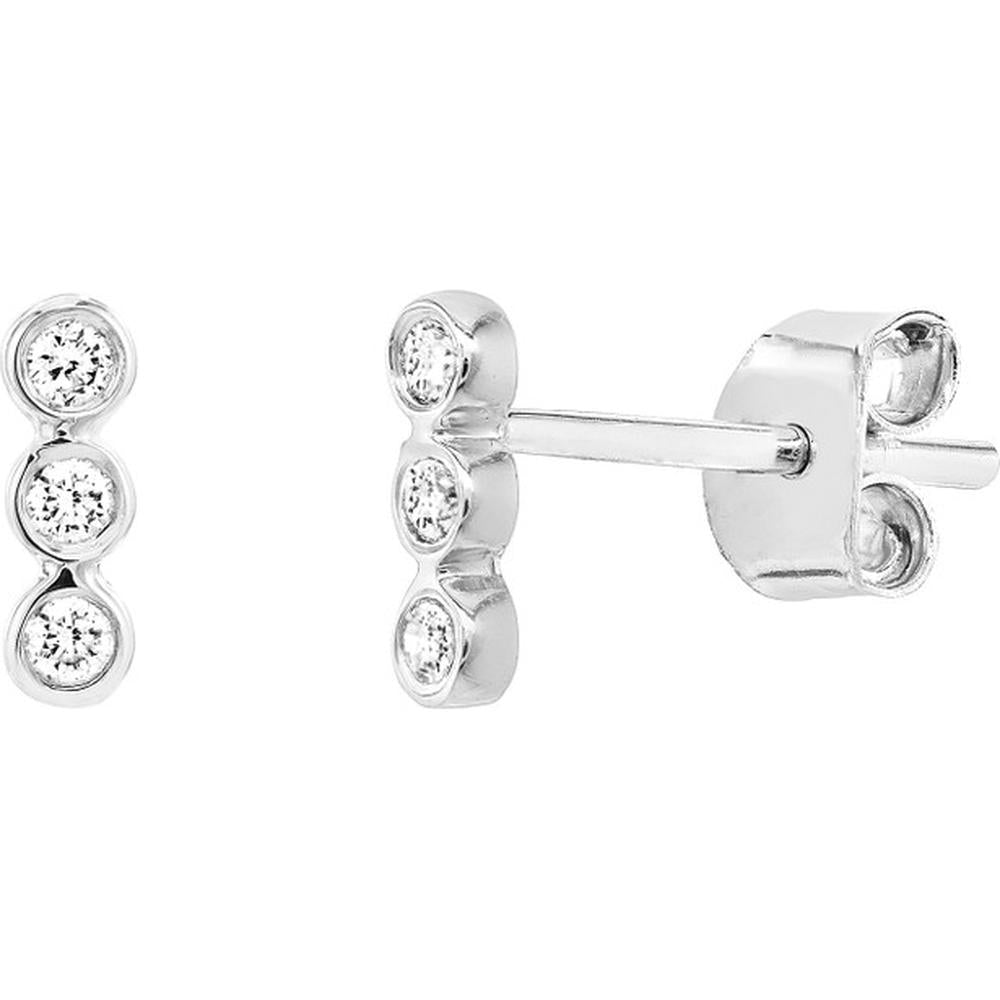 Olas d'Oro - 14K White Gold Diamond Bezel Trio Stud Earrings - 0.08 Carat Total Diamond Weight