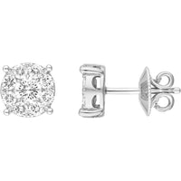 Olas d'Oro - 14K White Gold Diamond Cluster Stud Earrings - 1.10 Carat Total Diamond Weight