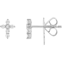 Olas d'Oro - 14K White Gold Diamond Cross Earrings - 0.16 Carat Total Diamond Weight