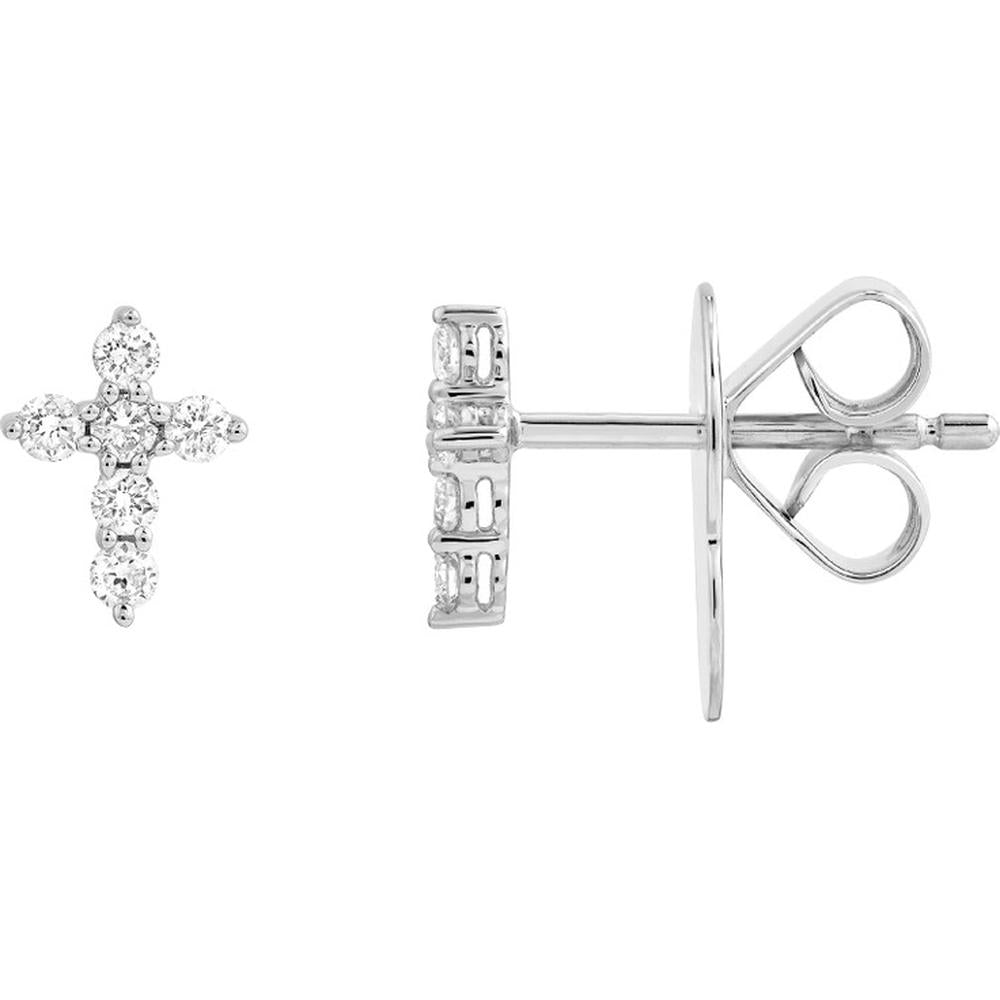 Olas d'Oro - 14K White Gold Diamond Cross Earrings - 0.16 Carat Total Diamond Weight