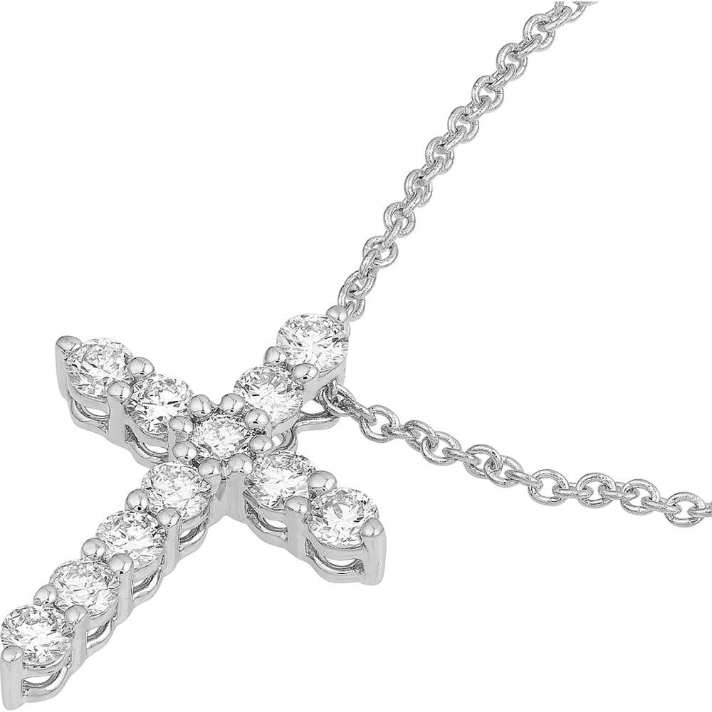 Olas d'Oro - 14K White Gold Diamond Cross Pendant - 0.28 Carat Total Carat Weight