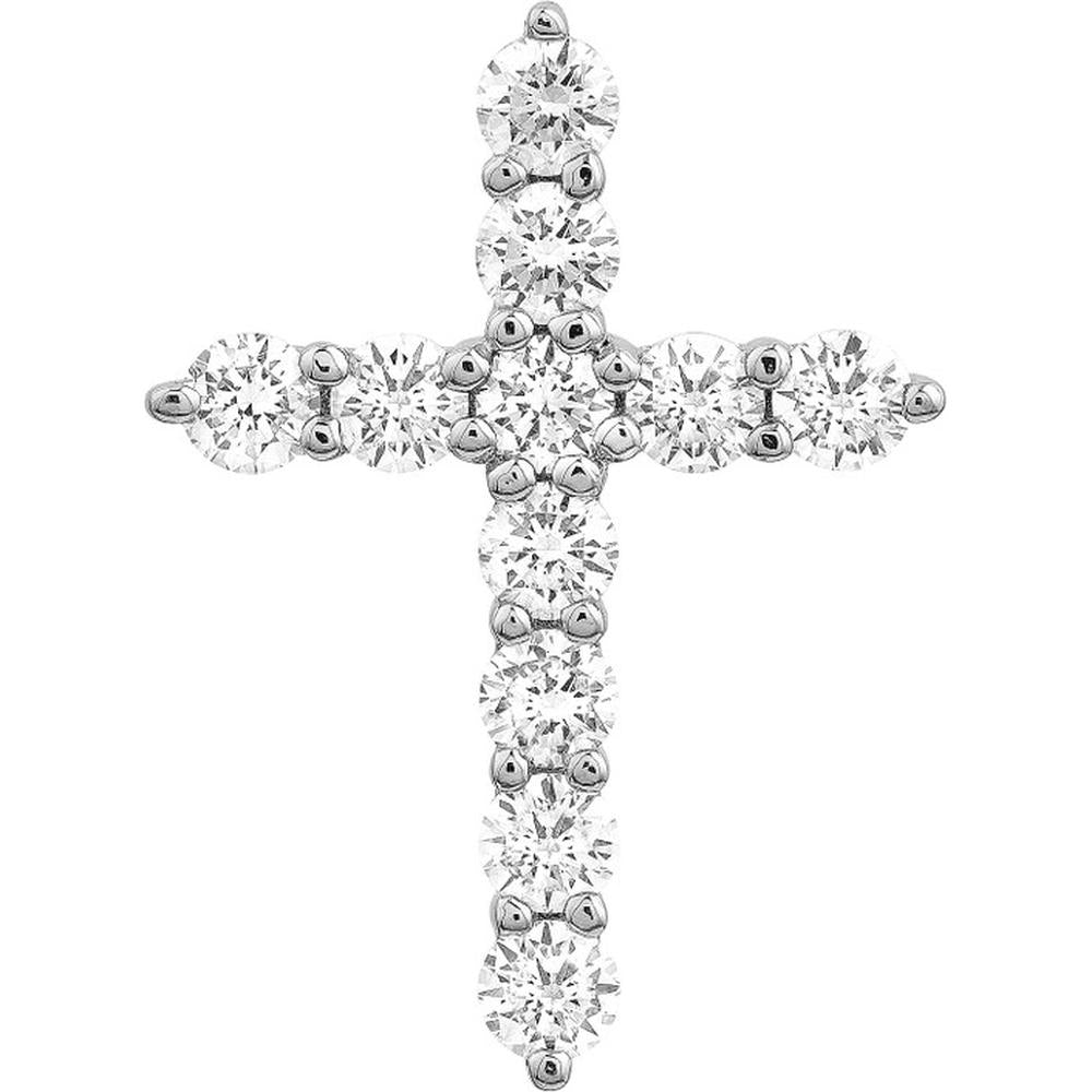 Olas d'Oro - 14K White Gold Diamond Cross Pendant - 0.80 Carat Total Diamond Weight