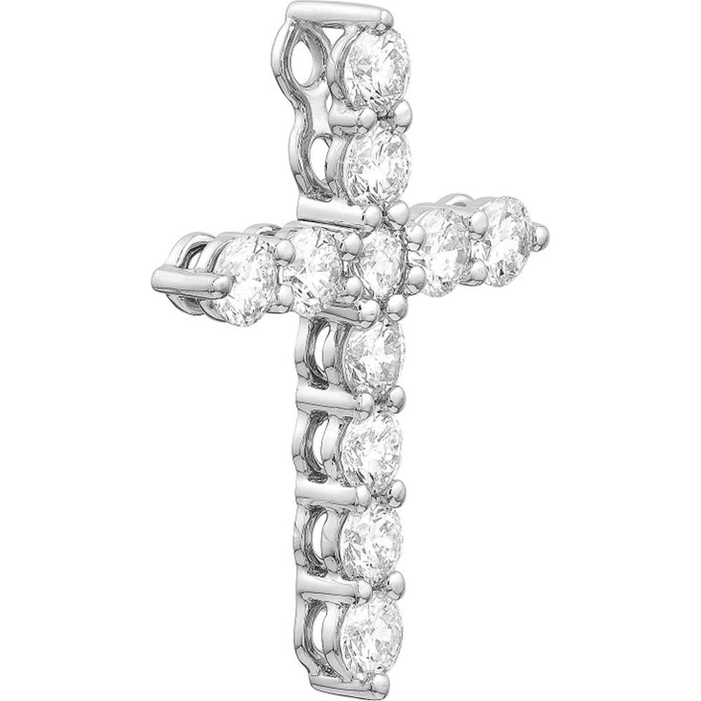 Olas d'Oro - 14K White Gold Diamond Cross Pendant - 0.80 Carat Total Diamond Weight