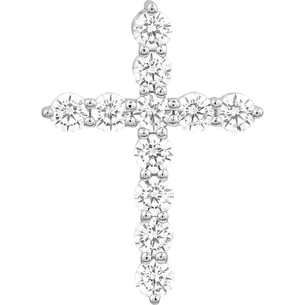 Olas d'Oro - 14K White Gold Diamond Cross Pendant - 1.07 Carat Total Diamond Weight