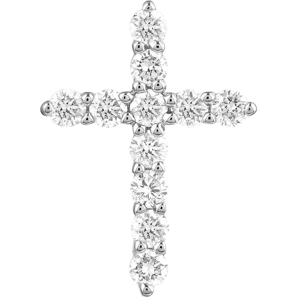 Olas d'Oro - 14K White Gold Diamond Cross Pendant with 1/8 Carat Total Diamond Weight