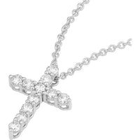 Olas d'Oro - 14K White Gold Diamond Cross Pendant with 1/8 Carat Total Diamond Weight
