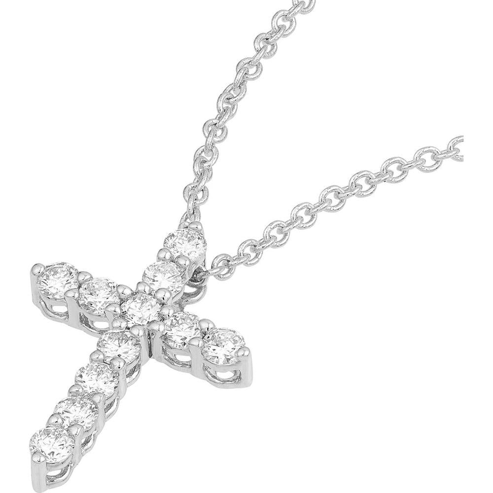 Olas d'Oro - 14K White Gold Diamond Cross Pendant with 1/8 Carat Total Diamond Weight