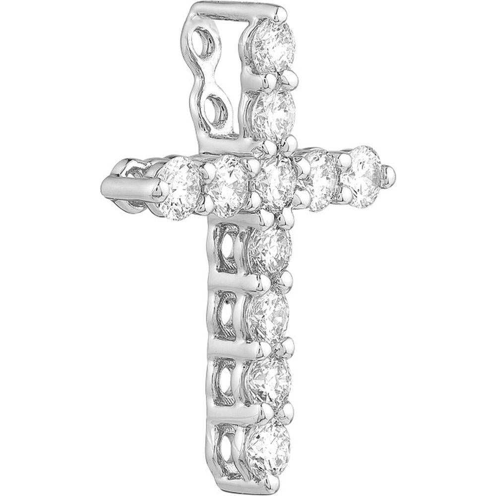 Olas d'Oro - 14K White Gold Diamond Cross Pendant with 1/8 Carat Total Diamond Weight