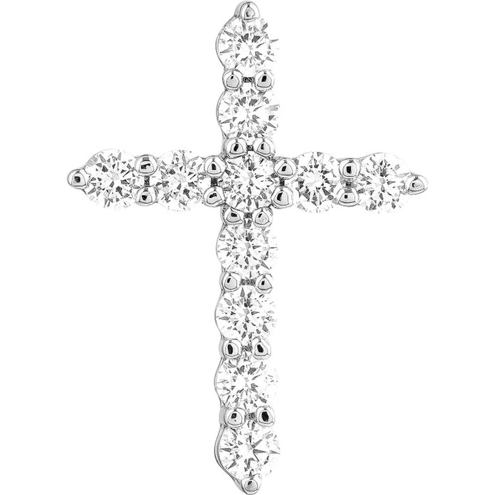Olas d'Oro - 14K White Gold Diamond Cross Pendant with Round Diamonds - 1/2 Total Carat Weight