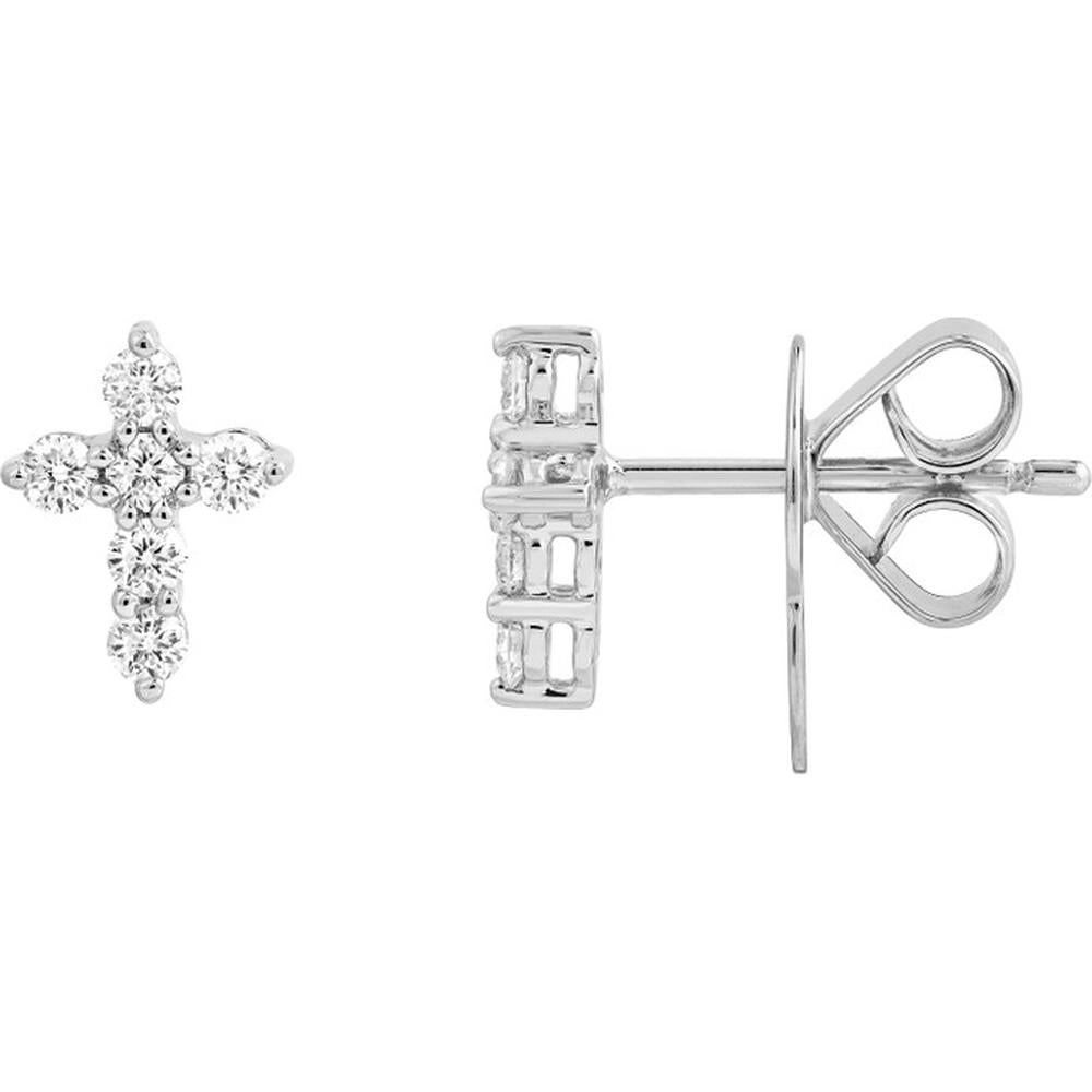 Olas d'Oro - 14K White Gold Diamond Cross Stud Earrings - 0.29 Carat Total Diamond Weight