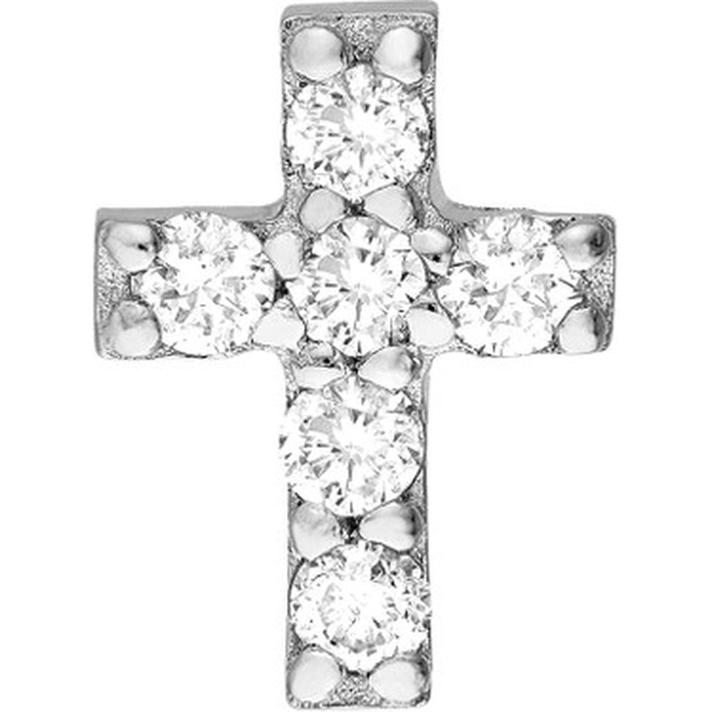 Olas d'Oro - 14K White Gold Diamond Cross Stud Earrings - 1/8 Total Carat Weight