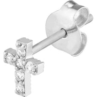 Olas d'Oro - 14K White Gold Diamond Cross Stud Earrings - 1/8 Total Carat Weight