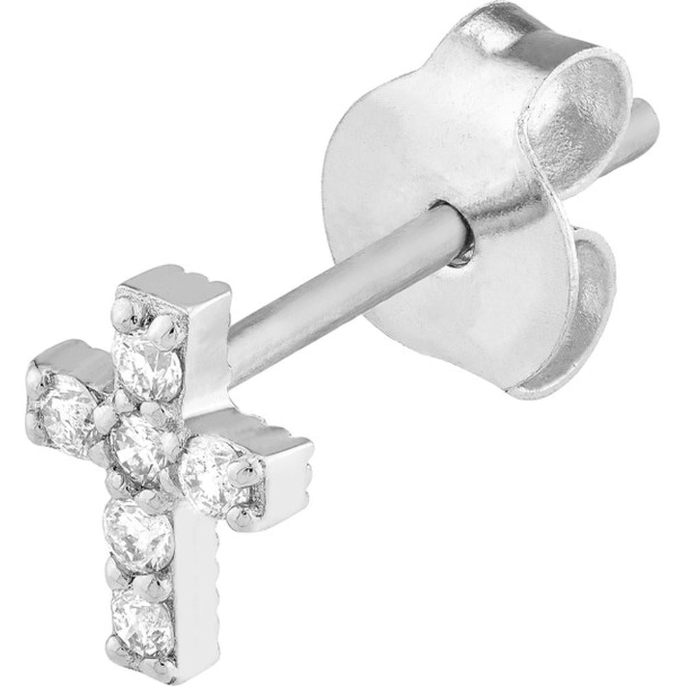 Olas d'Oro - 14K White Gold Diamond Cross Stud Earrings - 1/8 Total Carat Weight