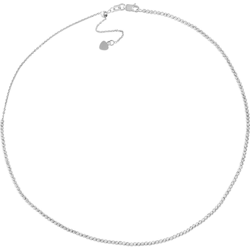 Olas d'Oro - 14K White Gold Diamond-Cut Bead Adjustable Choker with Lobster Clasp - 4.83 Grams