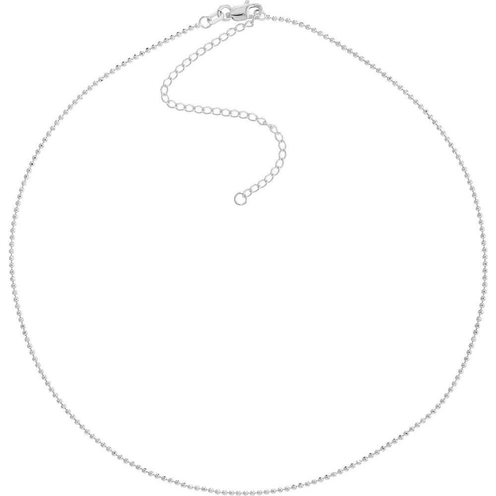 Olas d'Oro - 14K White Gold Diamond-Cut Bead Choker Chain - Adjustable 13-16 inches