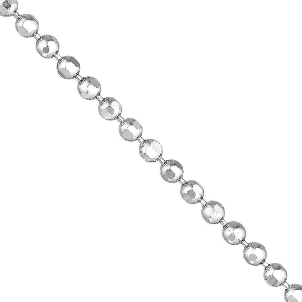 Olas d'Oro - 14K White Gold Diamond-Cut Bead Choker Chain - Adjustable 13-16 inches