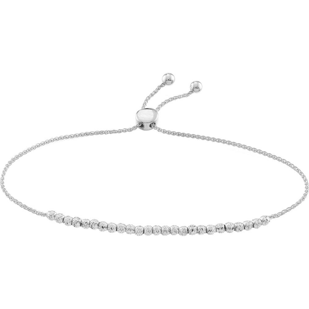 Olas d'Oro - 14K White Gold Diamond-Cut Beaded Bolo Bracelet - Timeless Adjustable Luxury Piece