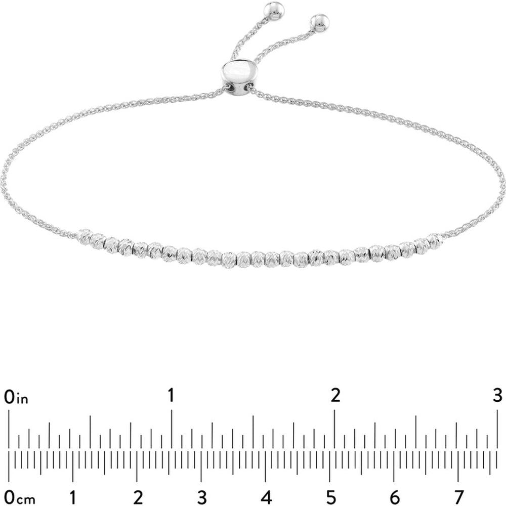 Olas d'Oro - 14K White Gold Diamond-Cut Beaded Bolo Bracelet - Timeless Adjustable Luxury Piece