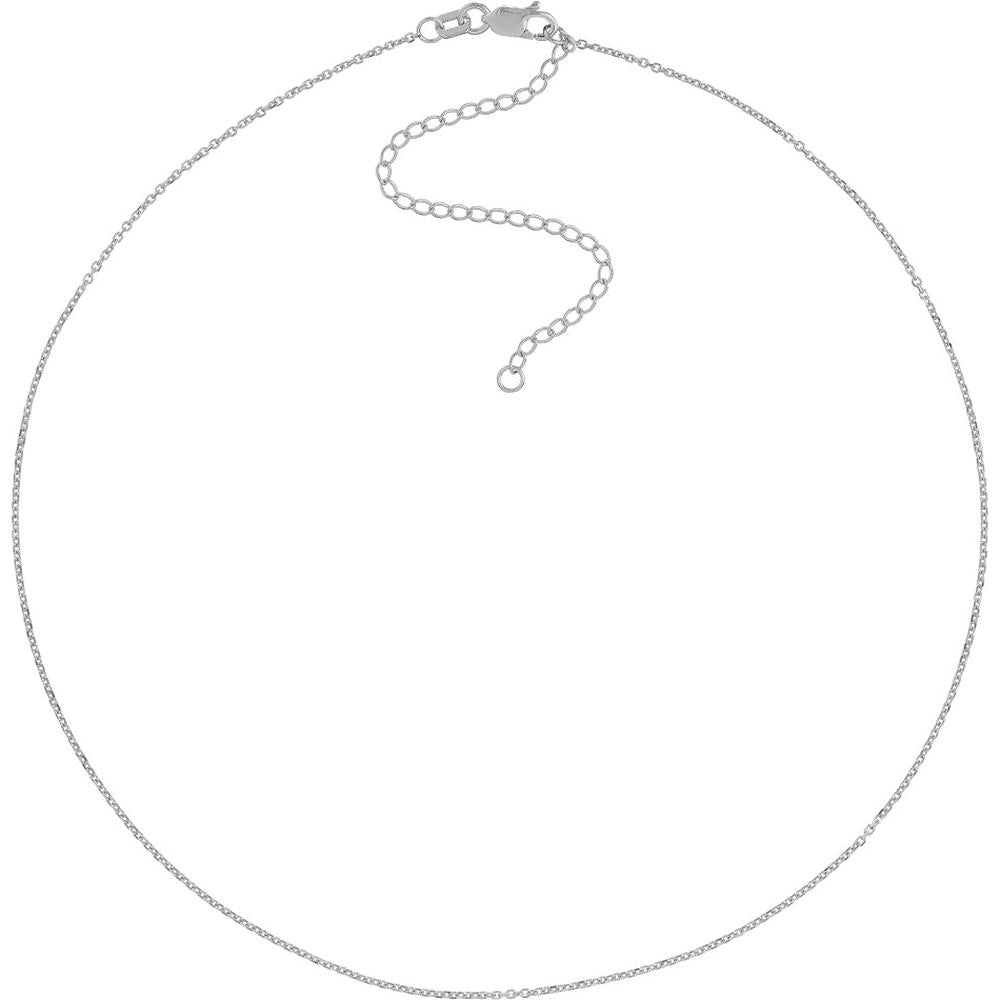 Olas d'Oro - 14K White Gold Diamond-Cut Cable Choker Chain - Adjustable 13-16 Inches