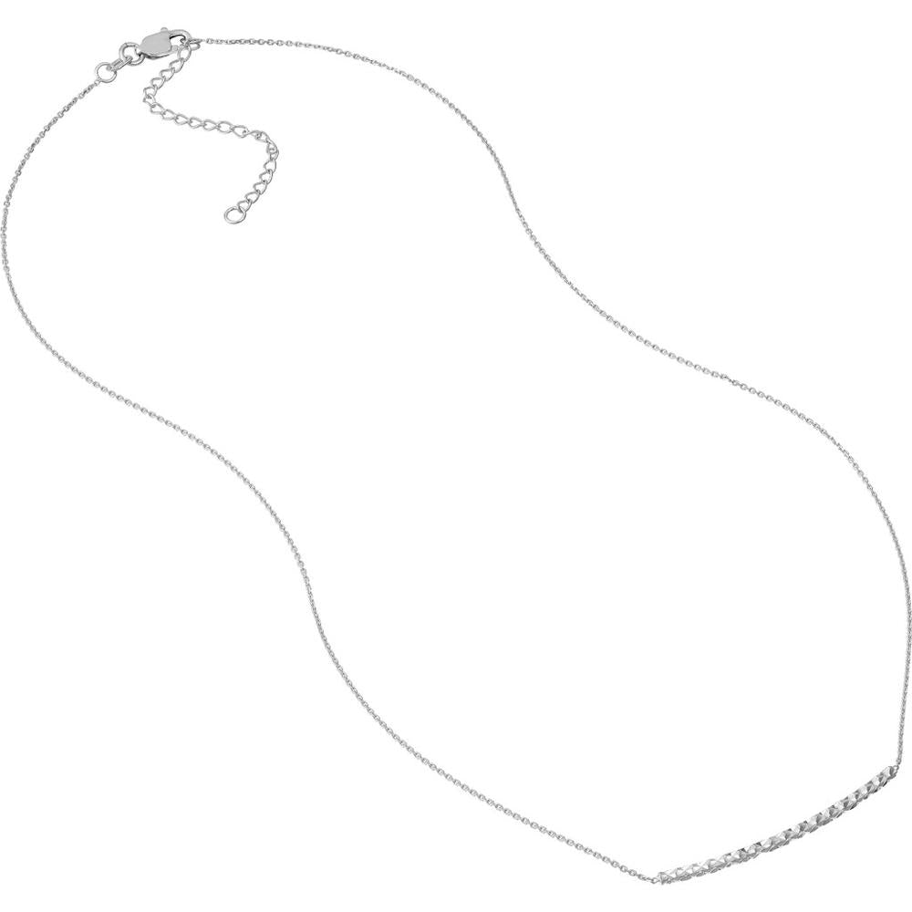Olas d'Oro - 14K White Gold Diamond-Cut Curved Bar Adjustable Necklace - 2.25 Grams Total Weight