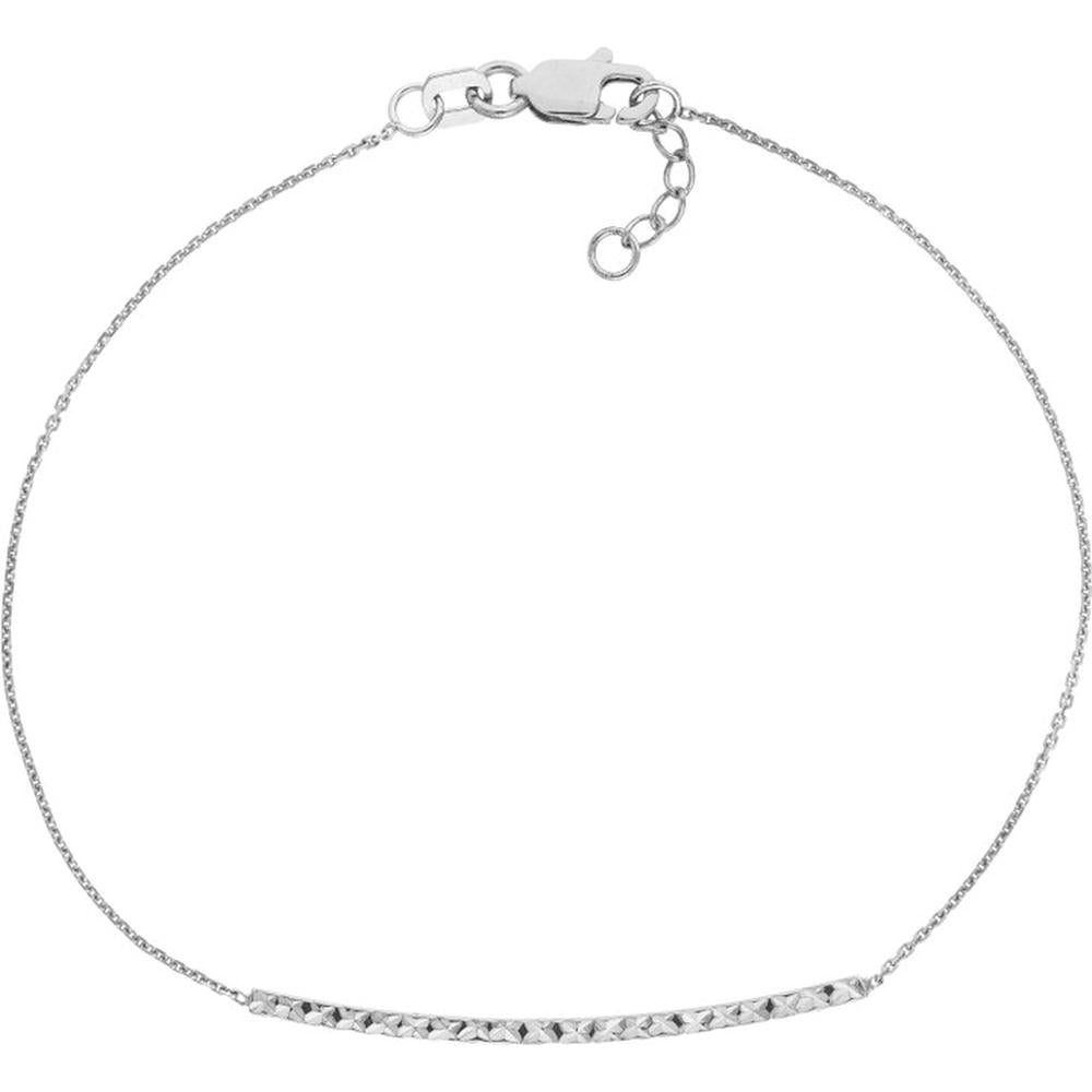 Olas d'Oro - 14K White Gold Diamond-Cut Curved Bar on Chain Bracelet - 1.43 Grams