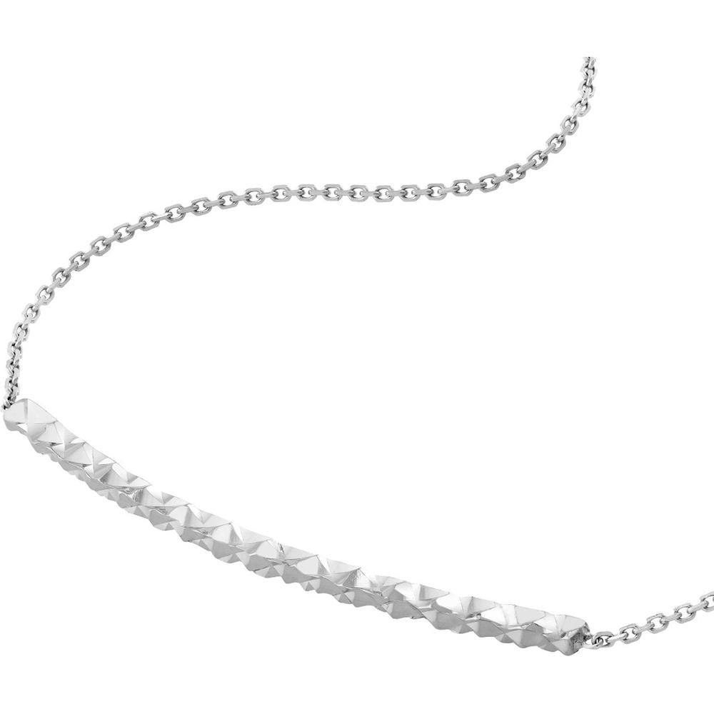 Olas d'Oro - 14K White Gold Diamond-Cut Curved Bar on Chain Bracelet - 1.43 Grams